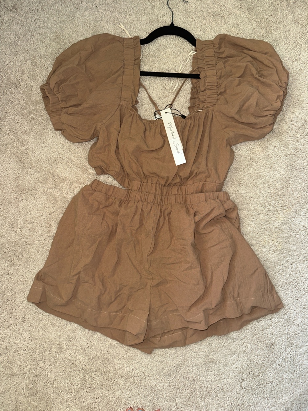 Mustard Seed Taupe Puff Sleeve Romper